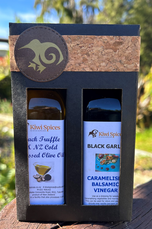 Gift Pack - Black truffle olive oil and black garlic balsamic vinegar - from Kiwi Spices